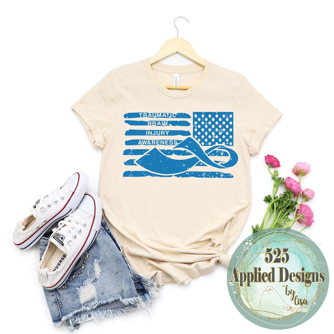Traumatic Brain Injury Awareness Ribbon American Flag Horizontal ...