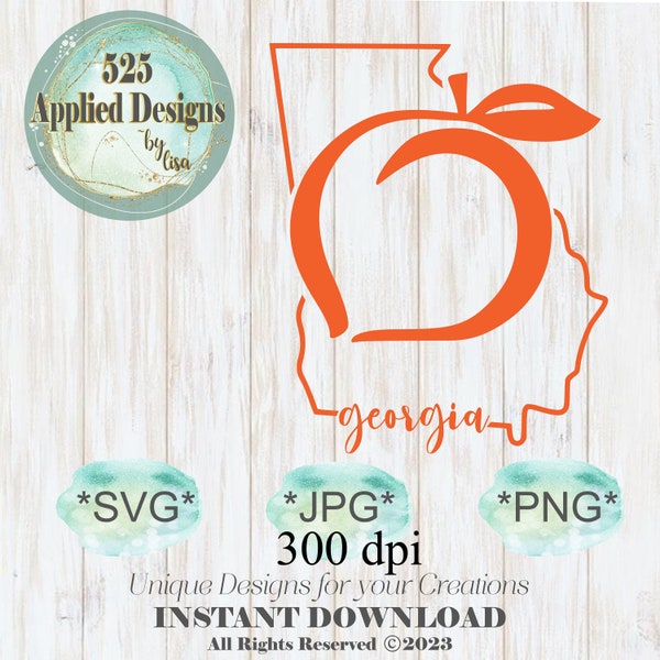 Georgia Peach Cutting File, Silhouette, Cricut, Jpg, SVG, PNG, Decal 525 Applied Designs