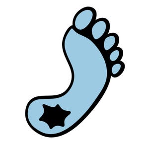 May include: A light blue footprint with a black star in the center.