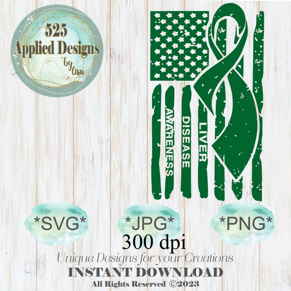 Liver Disease Awareness Ribbon American Flag Cutting File, Silhouette, Cricut, SVG, Jpg, PNG, HTV,  Vinyl,  525 Applied Designs