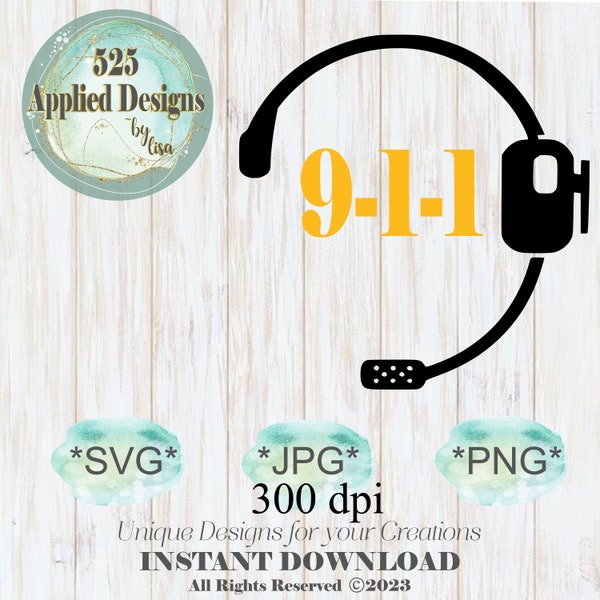 911 Headset Cutting File, Silhouette, Cricut, SVG, Jpg, PNG, HTV, Personalized, Vinyl,  525 Applied Designs