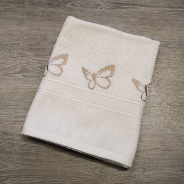 Serviette de toilette broderie machine papillon, broderie machine, fait main, cadeau personnalisé, linge de maison, linge brodé, bain