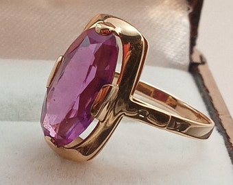 Vintage Ring Alexandrite Stone Russian jewelry Lovely Rose Gold 14K 583