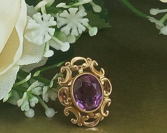 Vintage Jewelry Gold Ring Curl Amethyst Stone Red Rose Gold 14K 583 Star Old Rare