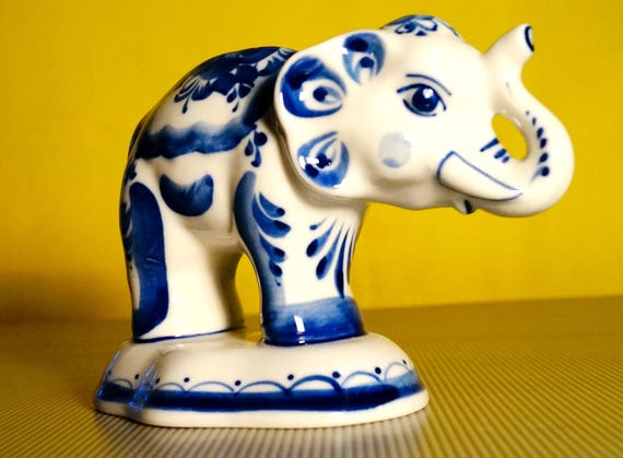 Elephant Collectible Gzhel Porcelain Figurine hand-painted