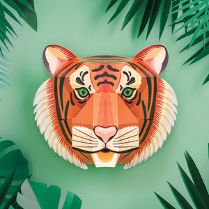 Create Your Own Majestic Tiger Head wall mounted paper model image 1