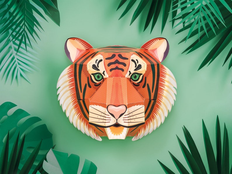 Create Your Own Majestic Tiger Head wall mounted paper model image 1
