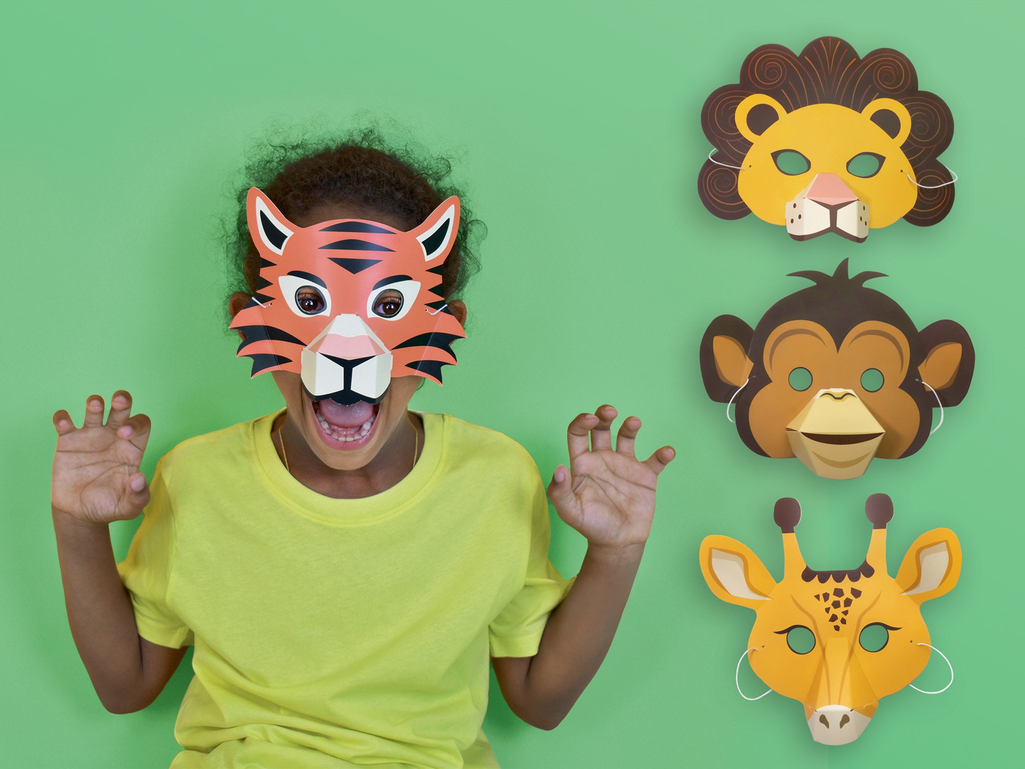 Masques animaux de la jungle en carton - MisterFiesta - Lot de 8