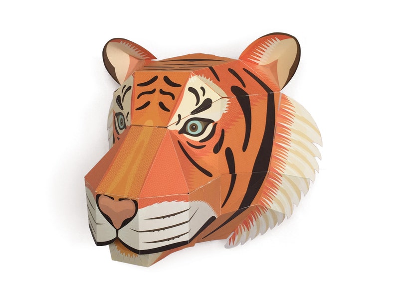 Create Your Own Majestic Tiger Head wall mounted paper model image 4