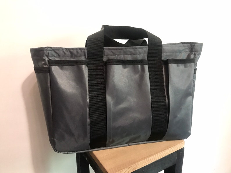 gray 10 pockets with zipper. Roomy bag for shopping picnic