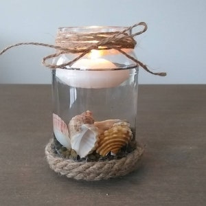 Mason Jar Candle Holder Seashell and Floating Candle Candle Holder Beach Decor Beach wedding Candles Nautical Decor beach decor image 1