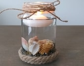 Mason Jar Candle Holder - Seashell and Floating Candle Candle Holder - Beach Decor - Beach wedding Candles - Nautical Decor - beach decor