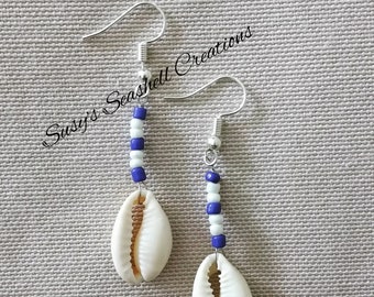 Cowrie Shell Earrings, Cowrie Drop Earrings, Hippie  Shell Earrings, Surf, Boho Beach Mermaid Earrings, Seashell Earrings,