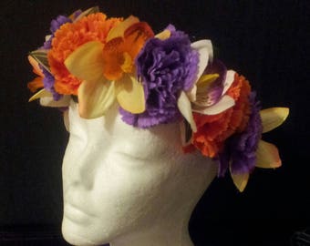 Flower Crown - Purple and Orange Flower crown -  Boho flower crown - Flower halo -  Floral hair wreath - Wedding flower crown - Photo Prop
