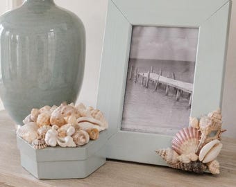 Coastal Seashell Picture Frame & Matching Trinket Box Set | Serenity Blue Beach House Decor | Handmade Coastal Gift