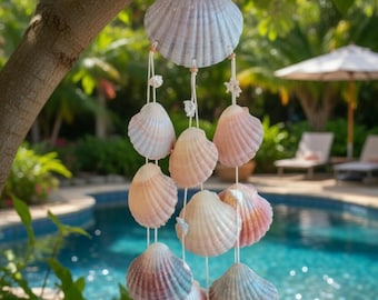 Seashell Wind Chime, windchime, garden decor, wall hanging, scallop shell wind chime