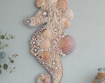 Seahorse - Seashell Seahorse - Seahorse Wall Art - Sea Horse - shell art - wall art  - Beach House Decor - Coastal Decor -Nautical Decor