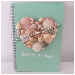Seashell Heart Journal, Seashell Notebook, Seashell Note Pad, Beach Decor, Seashell Covered Notebook, Notebook Gift, Seashell Notebook,