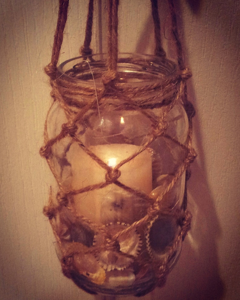 Hanging Mason Jars Shell Twine Candle Holders Etsy