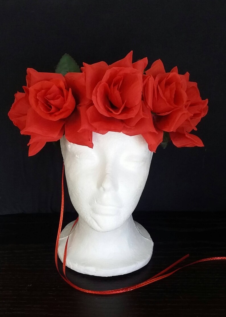 day of the dead flower crown rose crown races crown photo prop red roses crown Red Rose flower crown festival crown red roses crown