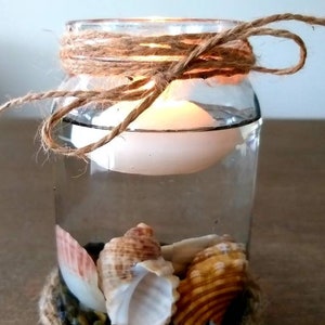 Mason Jar Candle Holder Seashell and Floating Candle Candle Holder Beach Decor Beach wedding Candles Nautical Decor beach decor PEBBLES