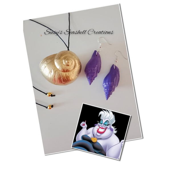 Ursula Inspired Real Shell Necklace and Earring Set-Ursula Costume -Little Mermaid Ursula -Ursula Necklace -Ursula Jewelry - Ursula Earrings