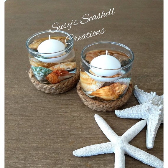 Glass Candle Holder - Seashell and Floating Candle Glass Candle