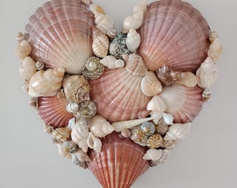 Seashell Heart Wall Decor, Wall Art, Sea Shell Wall Hanging, Valentines Gift, Heart Plaque, Gift for Mom, Mothers Day Gift, Gift for Mum