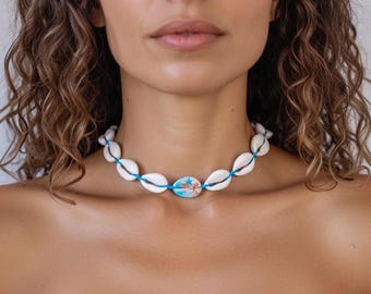 Cowrie Shell Necklace, Cowrie Shell Choker, Cowrie Necklace, Cowrie Choker, Cowrie Shell Jewelry, Shell Necklace, Festival,Adjustable Choker