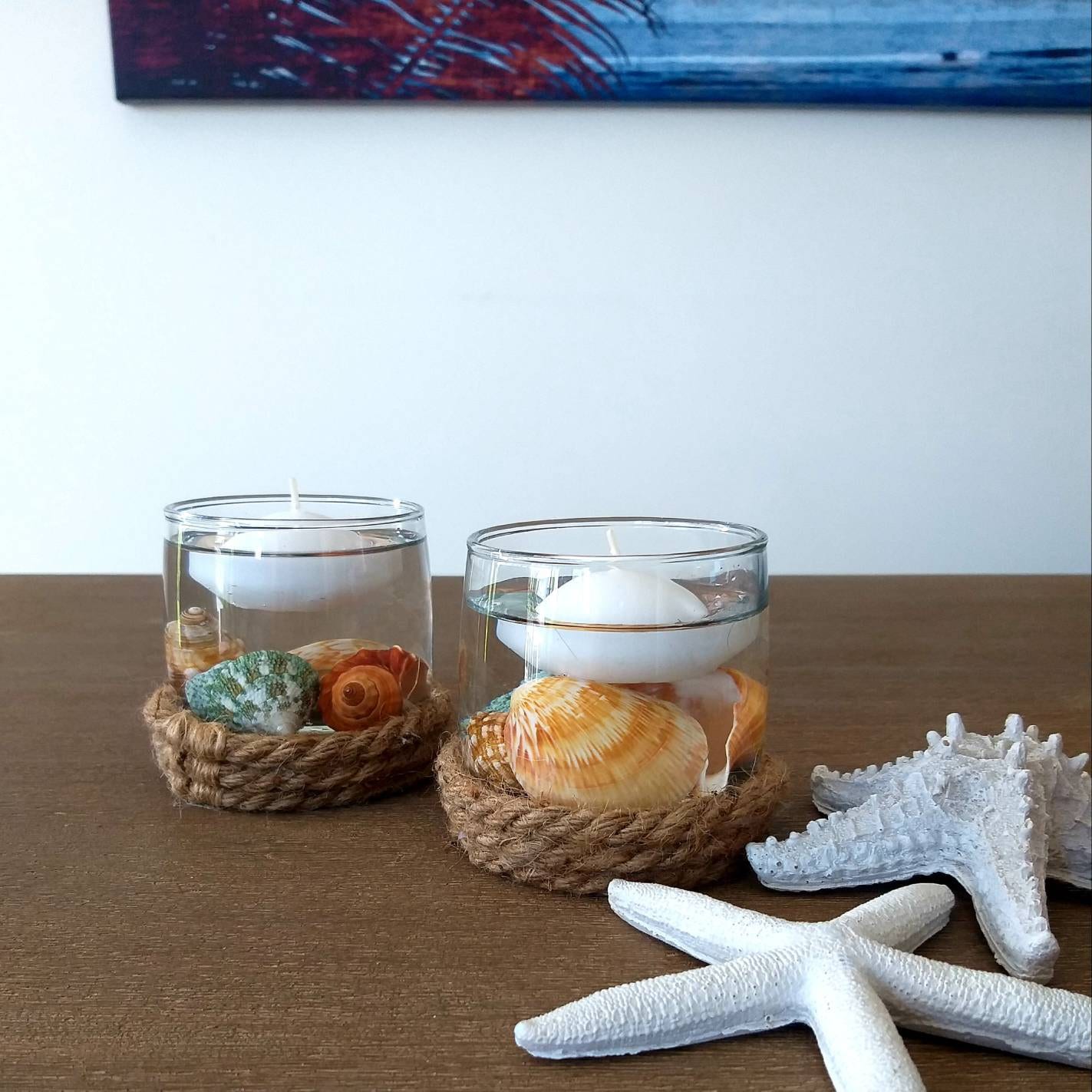 Glass Candle Holder - Seashell and Floating Candle Glass Candle