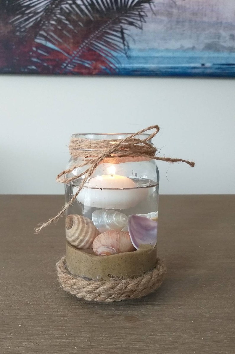 Mason Jar Candle Holder Seashell and Floating Candle Candle Holder Beach Decor Beach wedding Candles Nautical Decor beach decor SAND