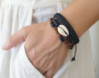 Mix and Match Bracelets, Set of THREE, Womans Bracelet, Gift For Her, Girlfriend Gift, Cowrie Shell Bracelet, Summer Bracelet