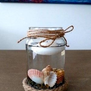 Mason Jar Candle Holder Seashell and Floating Candle Candle Holder Beach Decor Beach wedding Candles Nautical Decor beach decor image 3