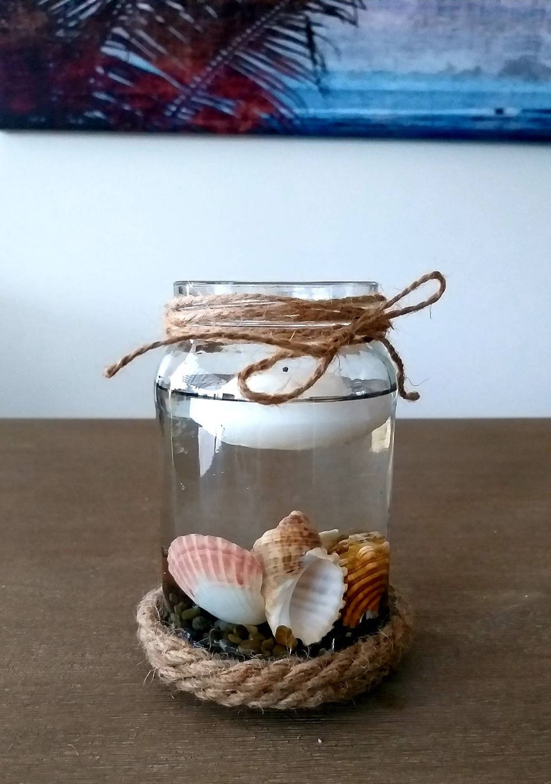 Mason Jar Candle Holder Seashell and Floating Candle Candle Holder Beach Decor Beach wedding Candles Nautical Decor beach decor image 3