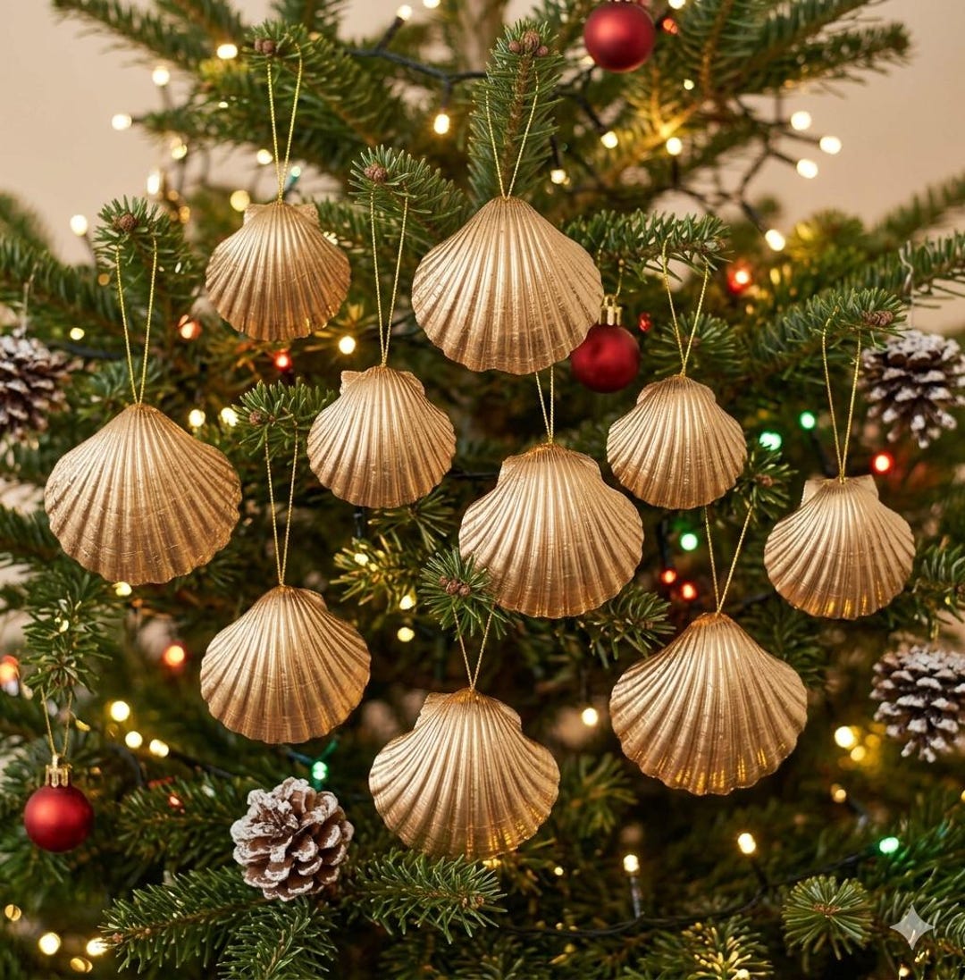 貝殻クリスマスオーナメント10個セット、ビーチオーナメント - 貝殻