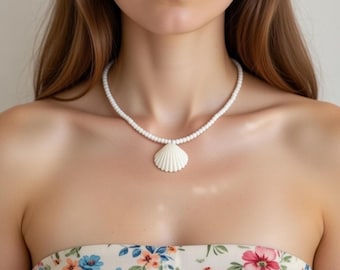 Scallop Shell Choker Necklace,Seed Bead and Scallop Necklace,Beach Necklace, Sead Bead Choker, Bead & Shell Jewelry, Shell Jewelry, Festival