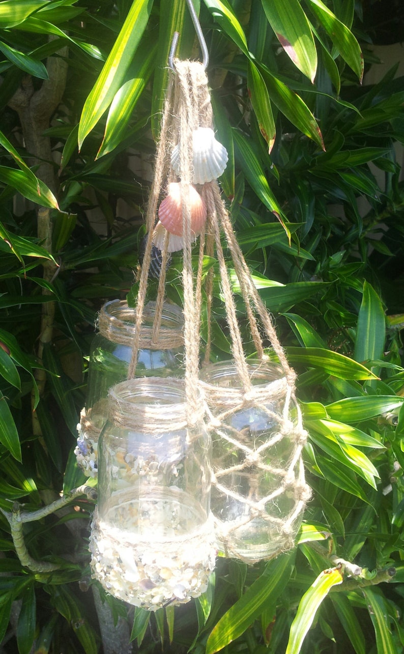 Hanging Mason Jars Shell Twine Candle Holders Etsy Australia