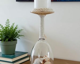 Wine Glass Candle Holder - Seashell and Sand Wine Glass Candle Holder - Beach Decor -Beach wedding Candles - Nautical Decor - Gift - Candles