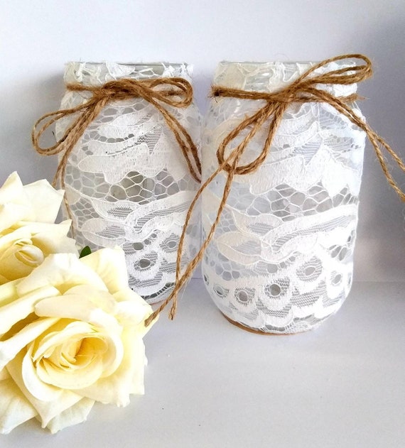 Lace Covered Mason Jars, Flower Vases, Rustic Wedding Centerpieces, Candle  Holder, Baby Shower Decor, Nautical Wedding, Beach Wedding -  Canada