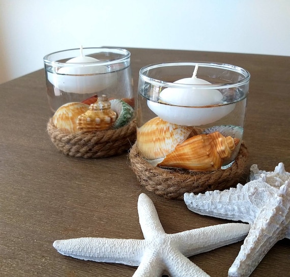 Glass Candle Holder - Seashell and Floating Candle Glass Candle