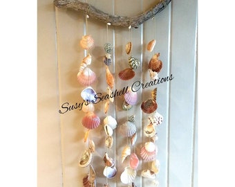 Seashell, Driftwood  Wind Chime/ Wall Hanging, Rustic Wind Chime, Beach Decor, Boho Decor, Seashell Wind Chime, Garden Decor