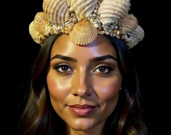 Ivory Gold Crystal Quartz Mermaid Crown Sea Shell Hair Head  display picture 1