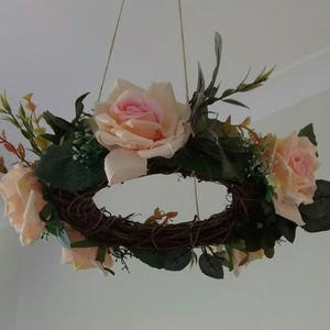 Flower Mobile, Wreath Mobile, Floral Baby Mobile, Rose Mobile, Baby Girl Mobile, Crib Mobile, Pink Mobile, Rustic Mobile, Boho Chic