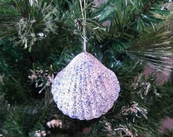 4 Seashell Christmas Ornament, Set of 4, Beach Christmas Tree Ornament, Beach Ornament - Set of 4 Glittered Shell Christmas Ornament