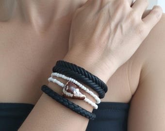 Mix and Match Bracelets, Set of THREE, Womans Bracelet, Gift For Her, Girlfriend Gift, Cowrie Shell Bracelet, Summer Bracelet
