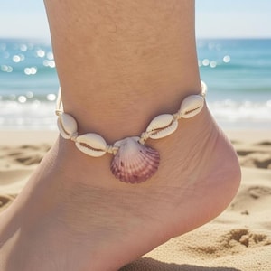 Tobillera de conchas de cauri / Tobillera de conchas marinas / Tobillera de conchas naturales / Concha de cauri kauri / Pulsera de conchas / Tobillera de conchas de cauri / Tobillera boho / Playa