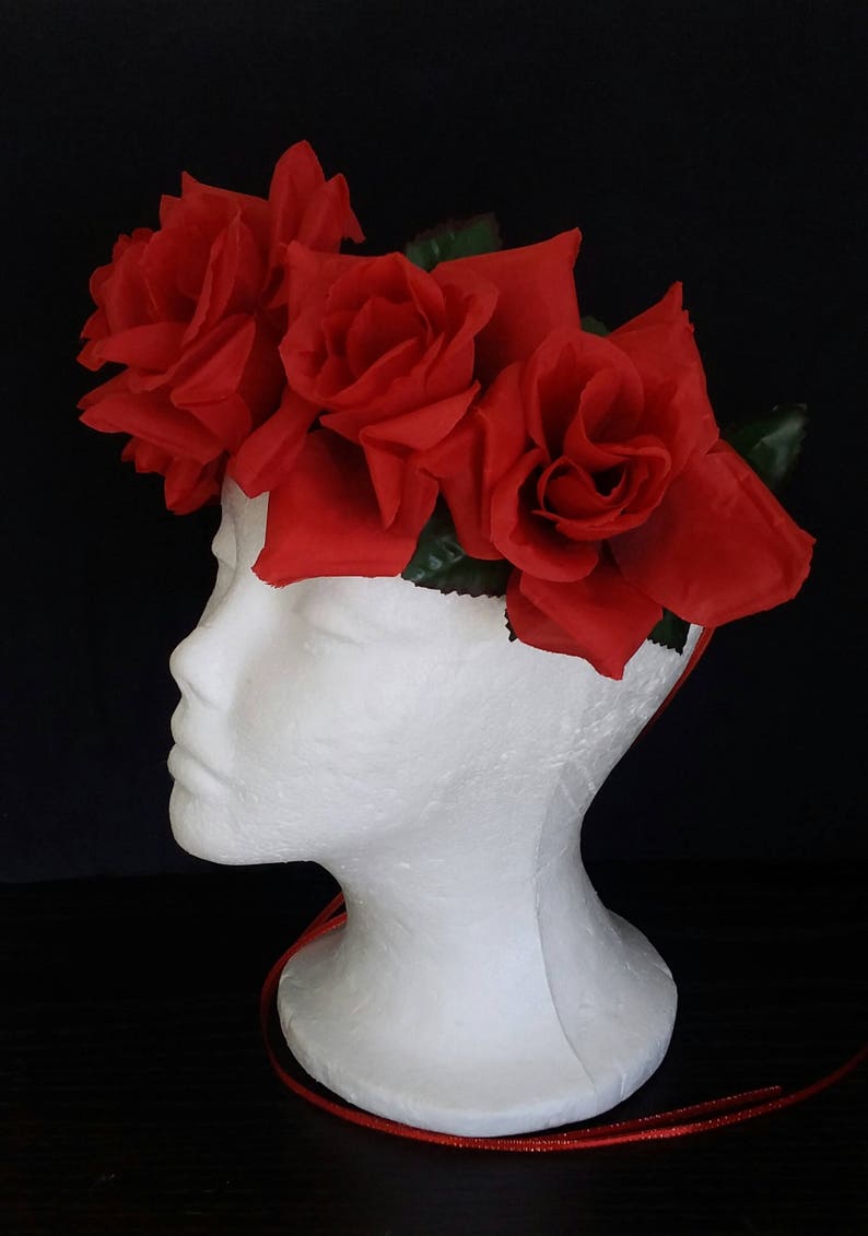 day of the dead flower crown rose crown races crown photo prop red roses crown Red Rose flower crown festival crown red roses crown