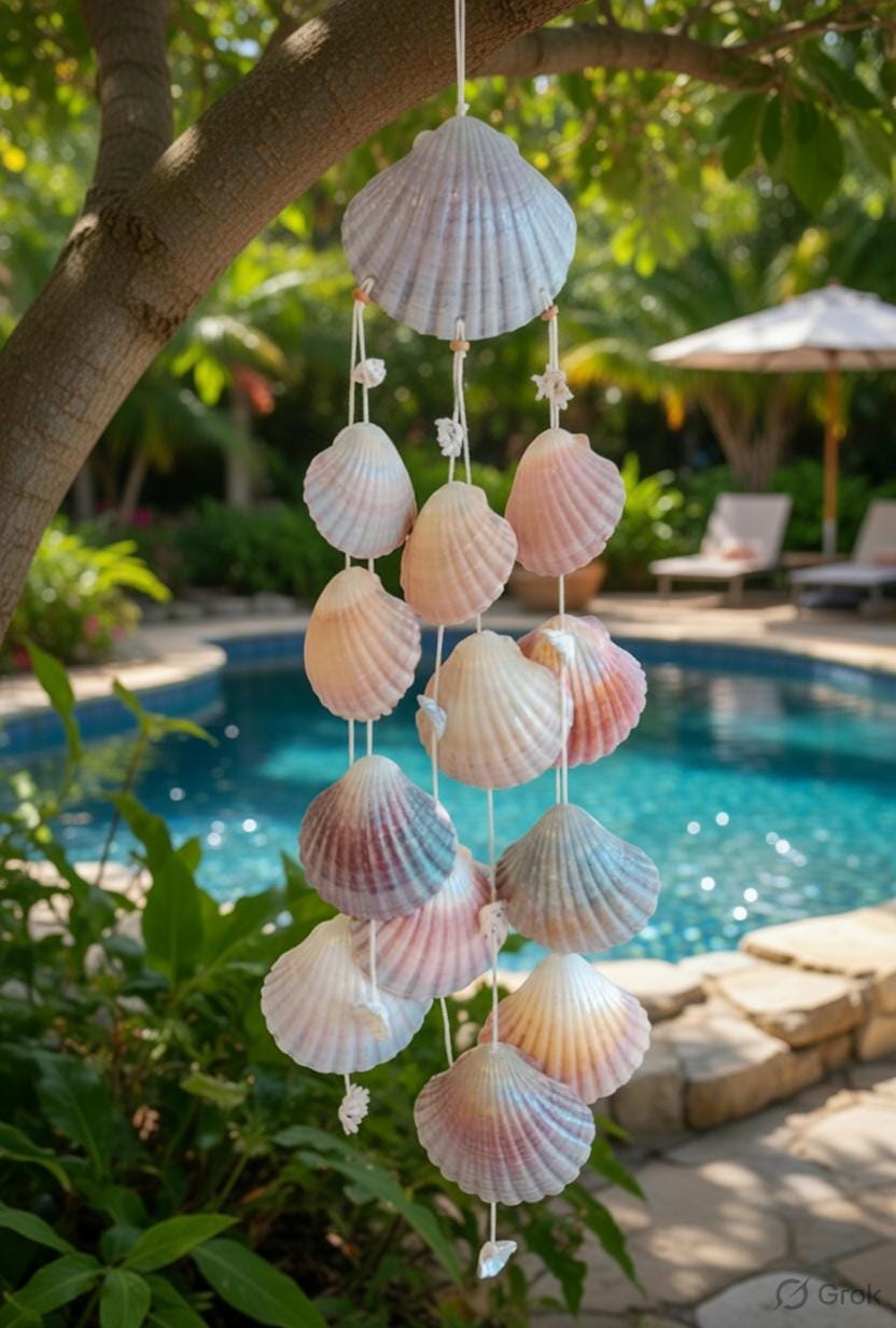 Seashell Wind Chime, Windchime, Garden Decor, Wall Hanging, Scallop ...