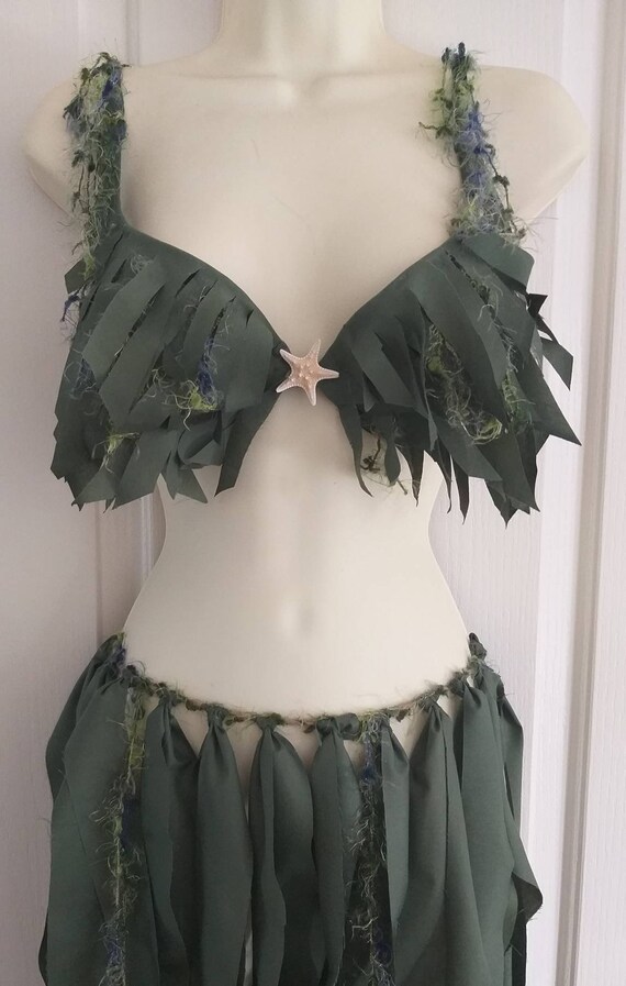 Mermaid Seaweed Bra, Seaweed Look Bra, Rave Bra, Costume Bra