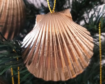 Set of 10 Seashell Christmas Ornament, Beach Ornament -Seashell Ornament, Gold Shell Christmas Ornament,Seashell Decor, Christmas Tree Decor